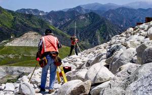 Seven Oaks Dam berm levels surveying